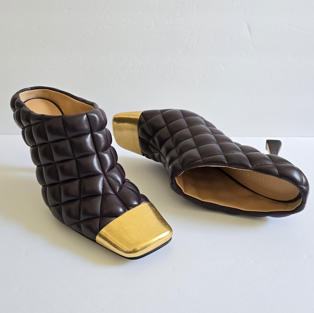 Bottega Veneta Quilted Leather Metallic Toe High Heel Mules Size 39 Wine… - Picture 4 of 15